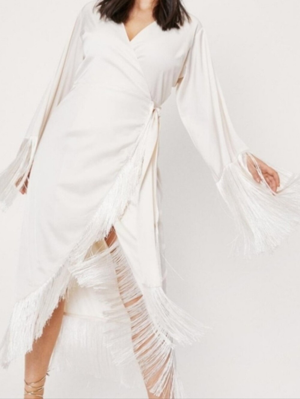 Plus Size Ivory Fringe Wrap Dress